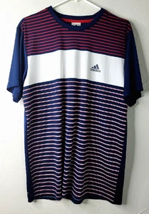 Adidas shirt mens size M climalite short sleeve navy stripe athletic performace - Picture 1 of 10