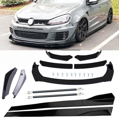 For Volkswagen Polo Front Bumper Spoiler Splitter Glossy Black Side Skirt Body Foto 1 de 4