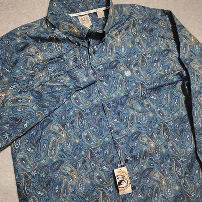 Nueva Camisa Occidental Cinch Para Hombres Azul Paisley Con Botones Manga Larga MTW1105888 NUEVA CON ETIQUETAS Foto 1 de 4