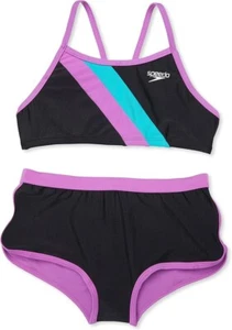 NWT Speedo Girls' Swimsuit Two Piece Bikini Boy Short Set Purple Size 8 - Picture 1 of 2