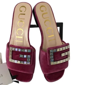 Gucci Women's Velvet Buckle Crystal G Details Slide Sandals Pink Rose Sz 36.5 - Bild 1 von 8