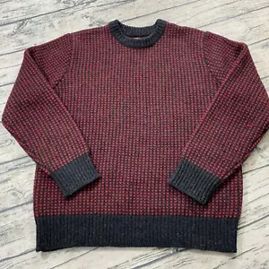 LL BEAN Men's Birdseye Wool Sweater Signature Collection Black Red Fisherman L - Picture 1 of 10