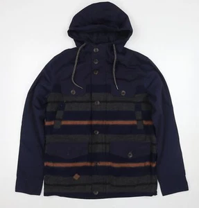 Bellfield Mens Blue Striped Parka Jacket Size M Zip - Picture 1 of 10