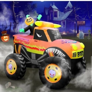 8FT Halloween Inflatable Airblown Pumpkin Monster Truck Outdoor Lawn Decorations - Picture 1 of 6