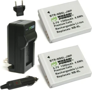 Wasabi Power Battery (2-Pack) and Charger for Canon NB-6L, NB-6LH, CB-2LY and - Picture 1 of 8