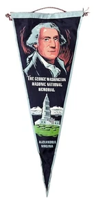 Vintage George Washington Masonic Memorial Alexandria VA Silk Style Pennant Old - Foto 1 di 6