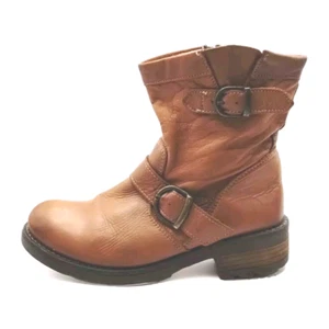 Aldo Brown Leather Combat Biker Zip Up Ankle Boot Women’s Size 6.5M Block Heel - Picture 1 of 7