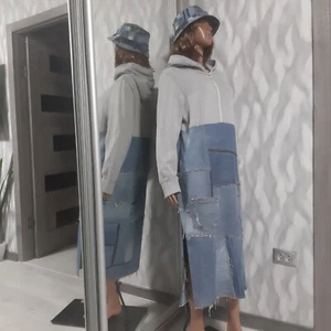 Boho patchwork dress, Denim hoodie dress - Picture 1 of 10