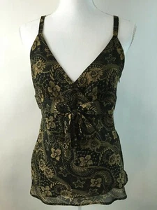 Apt 9 Größe Medium Sommer Top ärmellos Spaghettiträger Blumen gefüttert schwarz gold - Bild 1 von 7