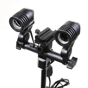 Double Head Flash Light Bulb Socket Hot Shoe Adapter Holder Umbrella Bracket - Picture 1 of 9