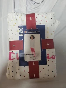 2pc Champion CAR950 Girls Hoodie & Legging Set, White/Wow Pink Size 8 - Picture 1 of 3