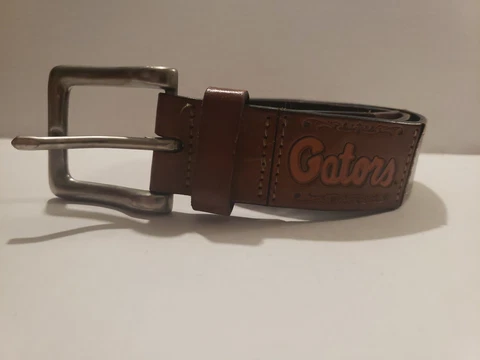 Fossil Leather Belt Florida Gators Patchwork Tooled University Logo Brown Small Cover