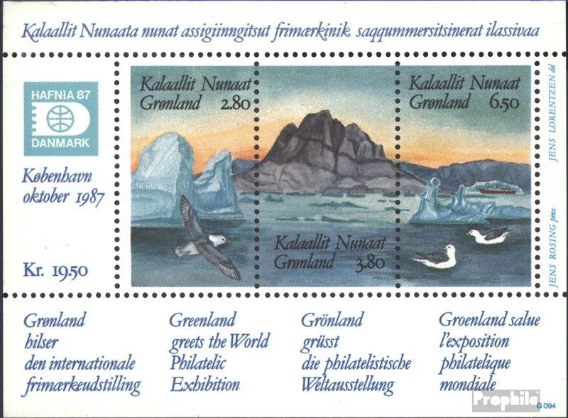 Sellos Dinamarca - Groenlandia 1987 Mi bloque 1 FDC 1987 HAFNIA 87 Foto 1 de 1