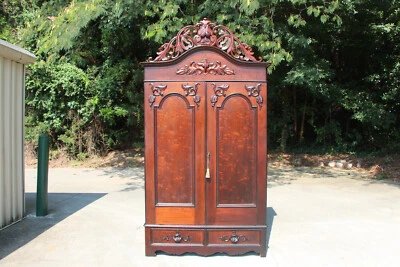 Spectacular Large Walnut Victorian Rococo Armoire Wardrobe Heavily Carved Crown - Image 1 of 4