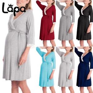 Pregnant Women Lace Maternity Nursing Nightdress Nightwear  Nightie Robe Gown