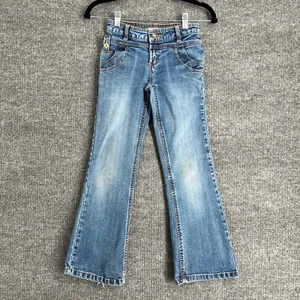Vintage Route 66 Girls Flare Bootcut Jeans Sz 8 Embroidered Y2K Faded Distressed - Picture 1 of 12