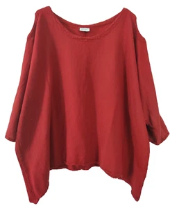 Oh My Gauze! 3 Cotton Shirt Tunic Top Blouse RUST Cold Shoulder CutOut 1X 2X 3X - Picture 1 of 5