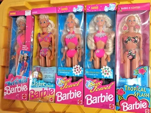 LO1 of 5 BARBIE DOLLS NRFB Wet 'N Wild #4103 3602 12446 10953 Sun Jewel BIKINIS - Picture 1 of 6