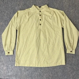 J. Peterman Poet Shirt Men’s Large Plaid Henley Yellow Band Collar Check - Bild 1 von 7