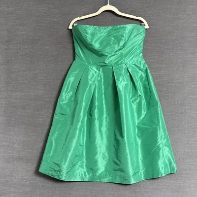 Vestido J Crew 8 Verde Sin Tirantes Seda Plisado Cóctel Fiesta Boda Vacaciones Foto 1 de 4