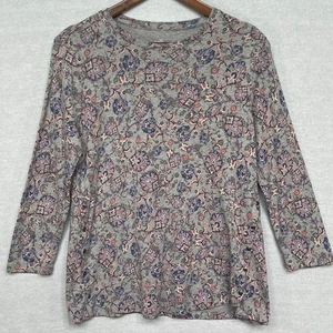 J.Jill T-Shirt Damen Gr. S grau geblümt Pima Baumwolle seitlich geknöpft Tee 3/4 Arm - Bild 1 von 11