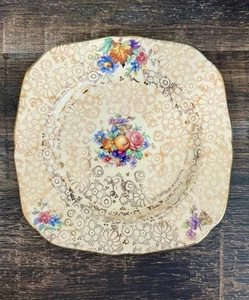 H&K Tunstall Floral Collector Plate Fruit Motif Gold Gilded Chintz Pattern 6.5” - Picture 1 of 15
