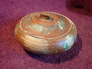 UNIQUE ANTIQUE ROUND SHAPE HANDMADE WOOD BOX w LID FOLK ART SWEDEN SWEDISH - Picture 1 of 10