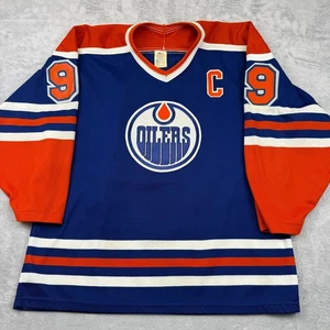 Vintage 80s Edmonton Oilers Wayne Gretzky #9 Maska Hockey Jersey Large Made USA - Picture 1 of 15