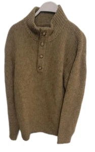 Vintage Woolrich Wool Sweater Men's LARGE Tan Quarter Pullover Hommes - Picture 1 of 15