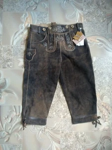 Fuchs Brown German Bavarian Lederhosen Shorts with Embroidery Oktoberfest Sze 46 - Picture 1 of 6