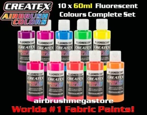 Createx Airbrush Colors 60ml Fluro 10 Colours Importer Direct +Free Insured Post - Picture 1 of 9