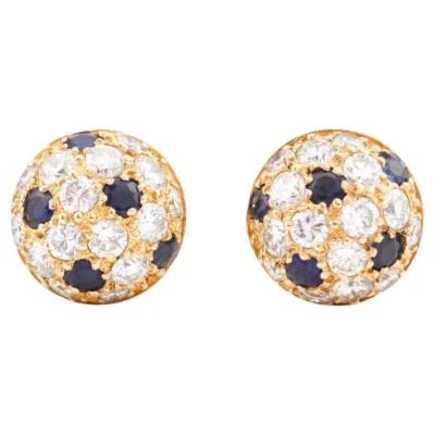 Pendientes Cartier Pequeños Cúpula Oro Amarillo 18K Zafiro Diamante Foto 1 de 4