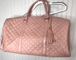 Ms Lovely Women DUFFLE BAG Pink Tassled Crossbody Zippered Rose Gold Quilted NEW - Picture 1 of 11