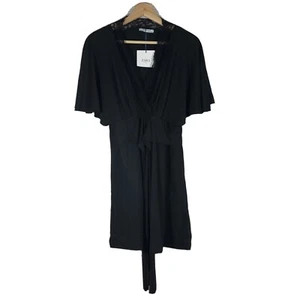 NWT Zara Mini Dress A-Line Dolman Short Sleeves V-Neck Black Sz M - Picture 1 of 12