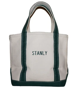 L.L.BEAN Natural Ivory & Green Canvas Monogrammed BOAT & TOTE 10 x 10 Tote Bag - Picture 1 of 10