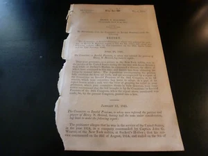 Government Report 1854 Henry Halsted Pvt NY Militia Sackett's Harbor War Of 1812 - Picture 1 of 1