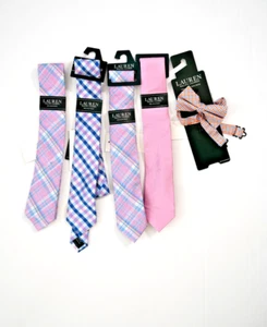 Ralph Lauren Boys Youth Bundle of 5 Neck Ties Bow Ties Pink Blue Plaid - Picture 1 of 5