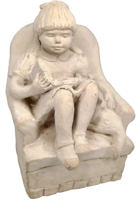 Bright Eyes Sculpture By Dee Crowley Austin Prod 1983 Girl With Cat - Image 1 of 4