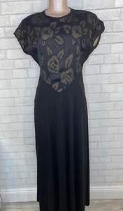 Vintage 1990’s Black / Nude Floral Evening Gown Formal Slinky Dress Women’s 8 - Picture 1 of 7