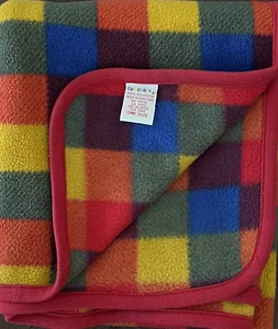 Vintage Gymboree Plaid Fleece Baby Blanket Red Yellow Blue Green Rare - Picture 1 of 5