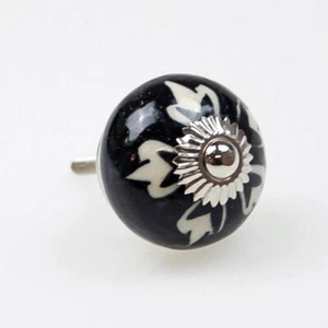Vogue Flower Print Design Black Cabinet Draw Door Knob Handle **FREE DELIVERY* - Bild 1 von 3