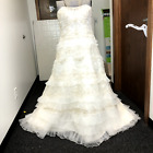 Oleg Cassini Ivory Champagne Beaded Tulle Layered Wedding Dress Women Size 12p