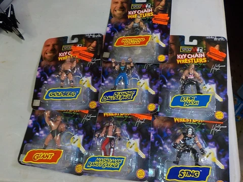 Lot x 7 WCW NWO EKeychain Wrestlers Giant Hogan goldberg sting savage nash + Cover