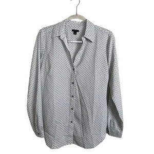 Ann Taylor Blouse Shirt White Black Paisley Size M Button Up Long Sleeves - Picture 1 of 6