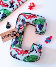 Childrens personalised fabric letters names. Padded. Marvel Superhero Avengers