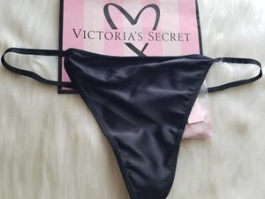 VICTORIA'S SECRET DREAM ANGELS SATINADO POM POM TANGA TANGA PANTY NEGRO GRANDE - Imagen 1 de 10
