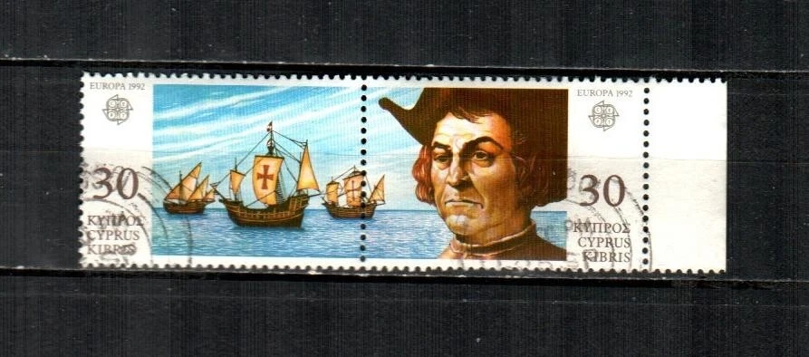 Par Usado Chipre Scott's 801a (2v) Discovery of America F/VF (1992) - Imagem 1 de 1