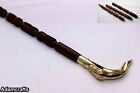 Solid Brass Man Face Look Handle Brown Spiral Working Wooden Walking Stick Canes