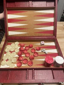 1 3/4x 1/2" Vtg BIG CRISLOID BACKGAMMON SET Marbled Red/White Checkers - Picture 1 of 19