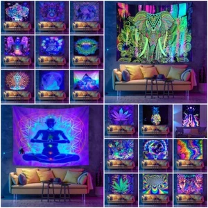 Large fluorescence Tapestry Wall Hanging Mandala Indian Bohemian Bedspread AU - Picture 1 of 51